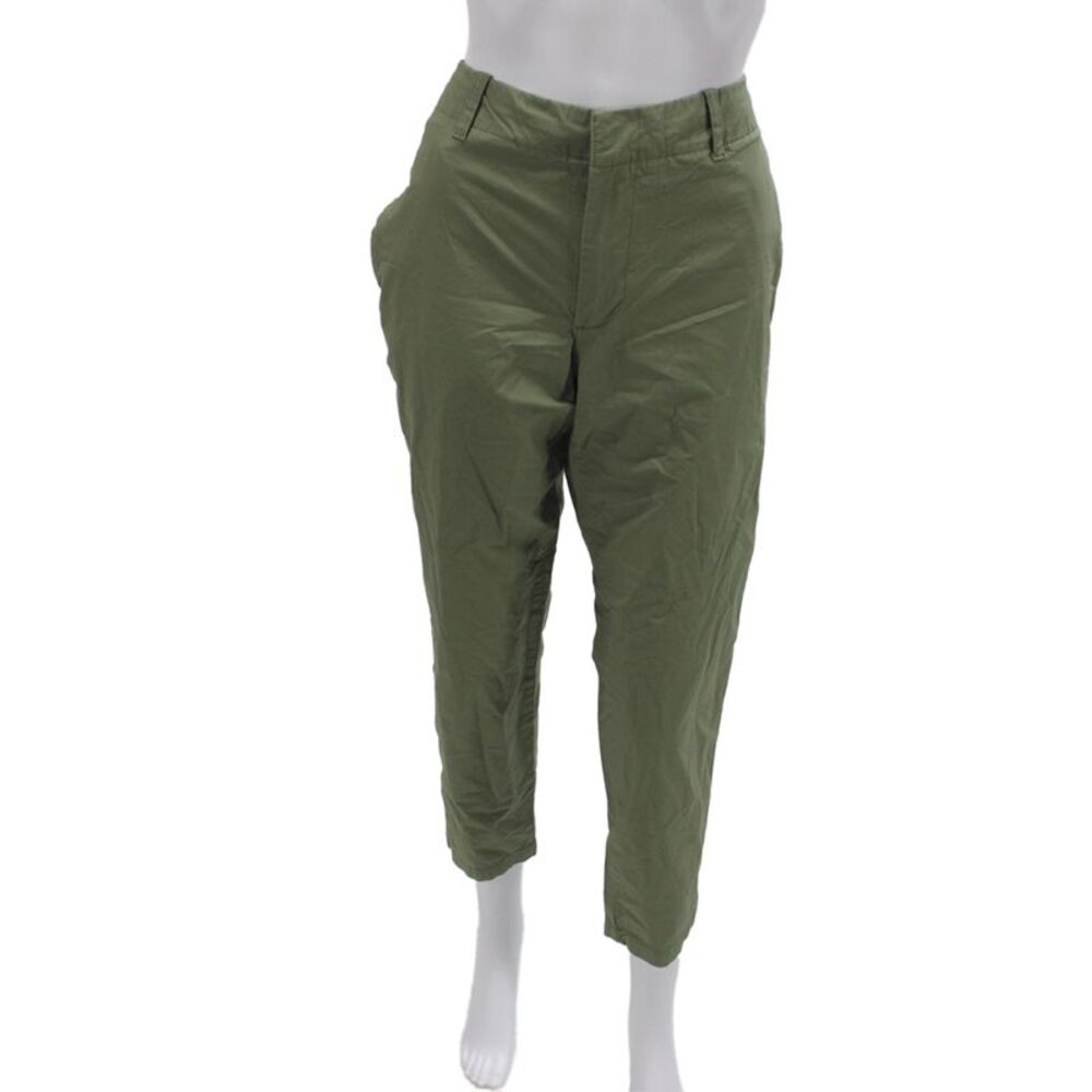 MNG Women Ankle Pants Green Button Cotton Casual Size 30